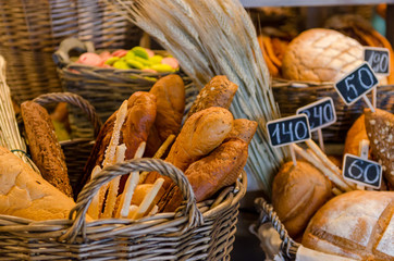 Basket with lots of various breads