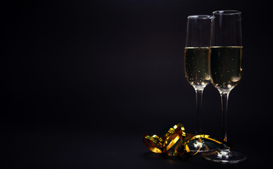 Champagne in the the glass New Year Christmas. New year concept 2020