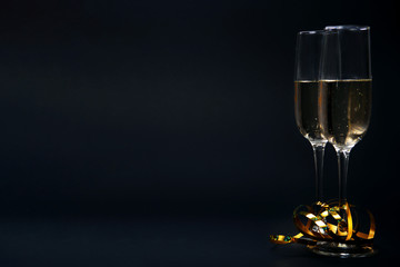 Champagne in the the glass New Year Christmas. New year concept 2020