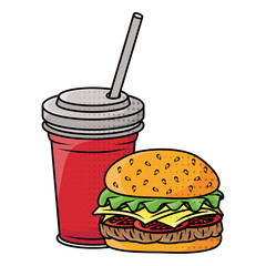 delicious burger with soda fast food icon