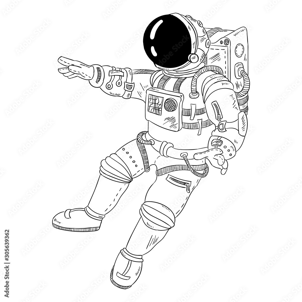 Wall mural astronaut stretching his hand. isolated vector image of a spaceman. prints design
