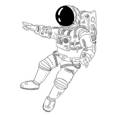 Astronaut stretching his hand. Isolated vector image of a spaceman. Prints design