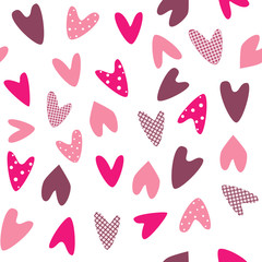 A seamless pattern with cute pink checked hearts and polka dots for Valentine's day, wedding or romantic date, a vector pattern for printing on paper or fabric