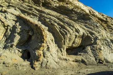 Sandstone and geological layers in Tabernas desert, Almeria, Andalousia, Spain