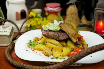 Beef dish in a restaurant