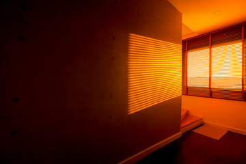 window blind curtain of modern business office with sunlight through the window with a beautiful...