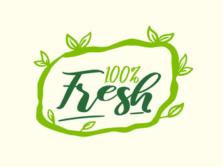 100% organic green and nature fresh vector logo design