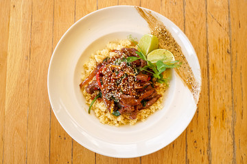 Beef dish in a restaurant