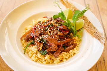 Beef dish in a restaurant