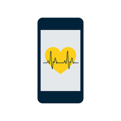 Black Smartphone with heart rate monitor function icon isolated on transparent background. Vector Illustration