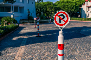 No parking traffic sign on blurred background. No parking road sign.