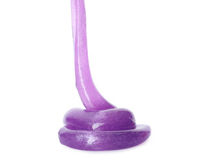 Flowing purple slime on white background. Antistress toy