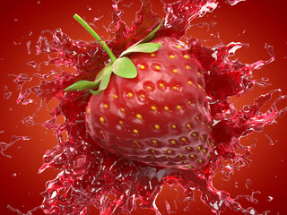 3d rendered food illustration of a stawberry splash