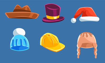 Set With Different Kind Of Hats And Headwears Vector Illustration Cartoon Character
