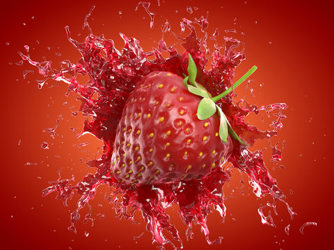 3d Rendered Food Illustration Of A Stawberry Splash