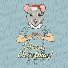 Christmas rat vector illustration