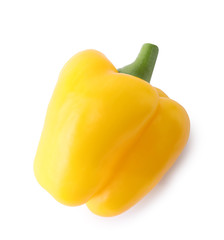 Ripe yellow bell pepper isolated on white, top view