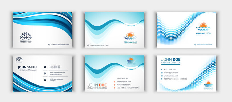 Set of wave business card template, business card with waves background collection. Stylish Liquid Business Card Bundle.