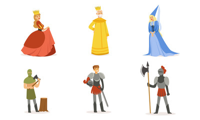 People in medieval clothes. Set of vector illustrations.