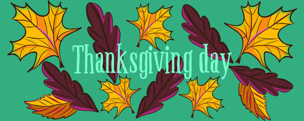  Thanksgiving banner with autumn leaves on a blue background