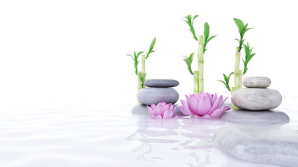 3d rendered spa illustration - stones bambus and lotus flowers