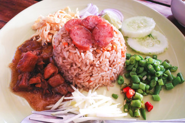 Thai food Rice Mixed with Shrimp paste or khaao khlook gabpi.