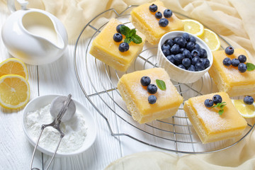 freshly baked lemon shortbread bars, top view