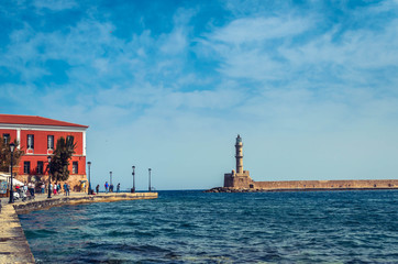 The beautiful  Venetian harbor with its lighthouse, symbol of one of the most beautiful cities in the whole of Greece