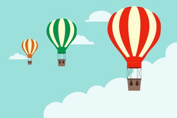 Hot air balloons against the sky. Set of cartoon hot air balloons. Vector.