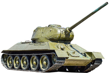 Old Soviet t-34 tank on isolated white background. © fizke7