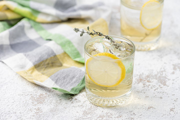 lemon soda on white backdrop food background