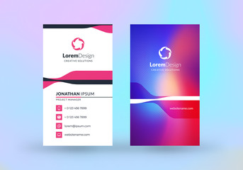 Double-sided vertical business card template. Vector mockup illustration. Stationery design. Halftone texture