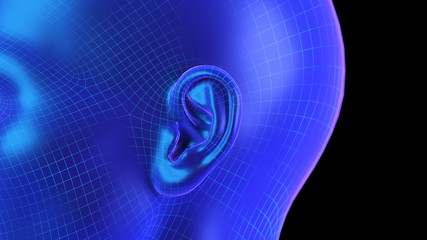 3d rendered abstract synthwave style illustration of a female head