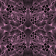 seamless pattern with flowers and pink lines on black