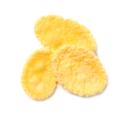 Tasty crispy corn flakes isolated on white, top view