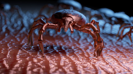 3d rendered illustration of a group of ticks crawling on human skin