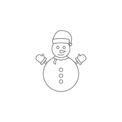 Christmas snowman line icon on white background