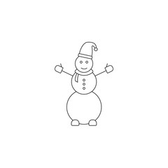 Christmas snowman line icon on white background