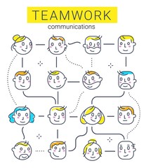 Vector creative illustration of communication of business team o
