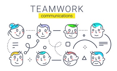 Vector creative illustration of connecting people. Communication