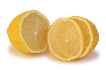 Fototapeta na wymiar Close up photo of a fresh lemon on white background with shadow. 