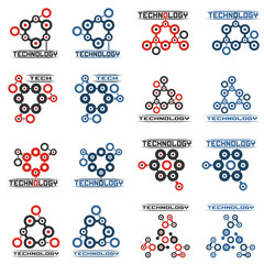 Set of abstract technological conception symbols. Vector technology background.