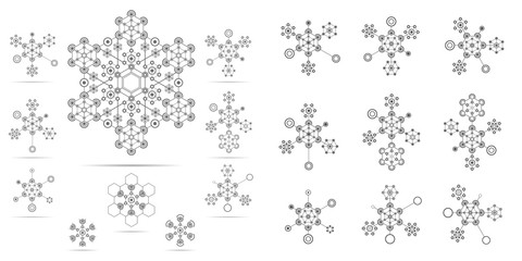 Set of abstract technological conception symbols. Vector technology background.