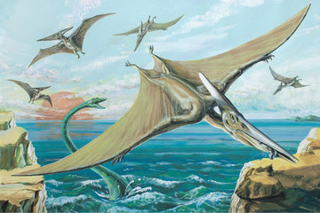 PTERANODON. One of the largest ever flying reptiles, with a wingspan of over 26ft (8m). Cretaceous, about 90 million years ago. *No. 6 in a series of eight.*  © Lewisroland