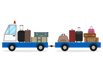 Airport luggage delivery car. Modern Luggage Towing Truck Airport Ground Support Vehicle Transportation Illustration