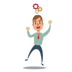 company officer with gear have a strong marketing strategy to share in company. Leadership concept. Vector flat design illustration.