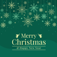merry christmas banner card with abstract line snow sign Hanging on green background vector design