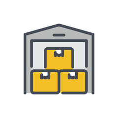 Storage warehouse color line icon. Storage with boxes vector outline colorful sign.