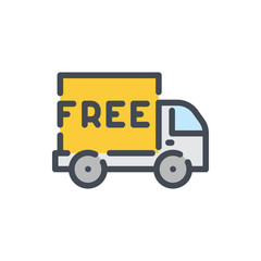 Free delivery color line icon. Fast shipping vehicle vector outline colorful sign.