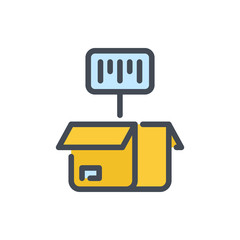 Package tracking color line icon. Box with tracking code, barcode vector outline colorful sign.